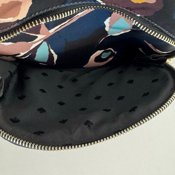 Kate Spade Dawn Paper Rose Medium Backpack Nylon Leather Trim in Black Floral - Picture 12 of 15